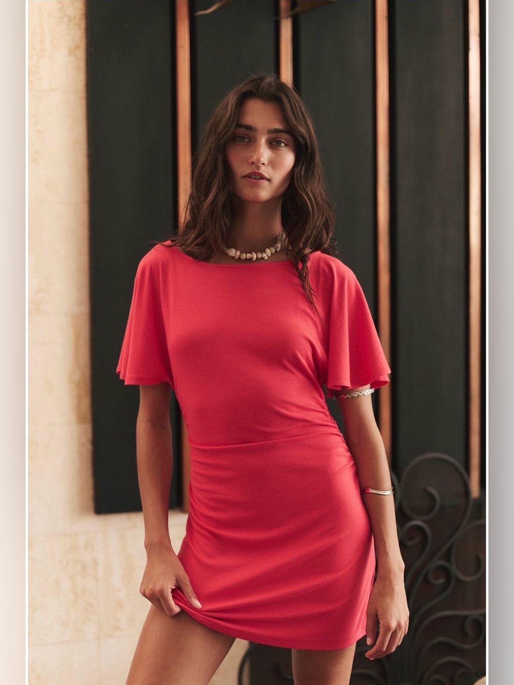 NWT Free People Red Short Sleeve Prima Mini Dress Small NEW